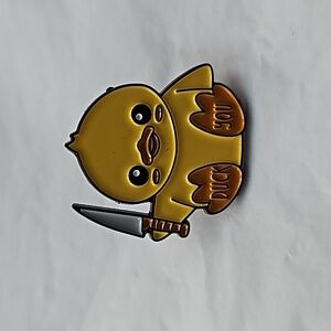 Pin "Duck You" Duck sitting holding up a knife